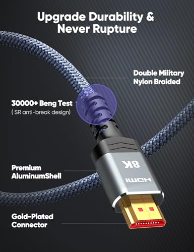 Highwings 8K HDMI 2.1 Cable - Ultra High-Speed Slim Cord for 4K@120Hz & 8K@60Hz