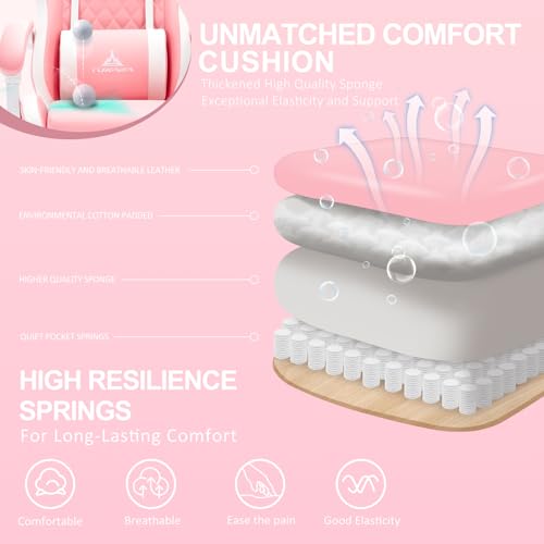 Premium Pink Ergonomic Gaming Chair with Footrest and Lumbar Support