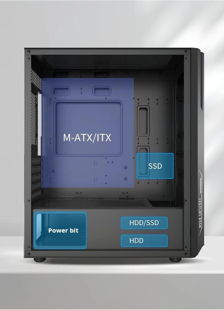 CS Black USB 3.0 Tempered Glass M-ATX Gaming Tower Case with RGB Lighting