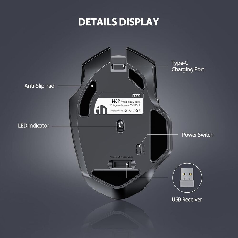 INPHIC Ergonomic Rechargeable 2.4G Optical Wireless Mouse