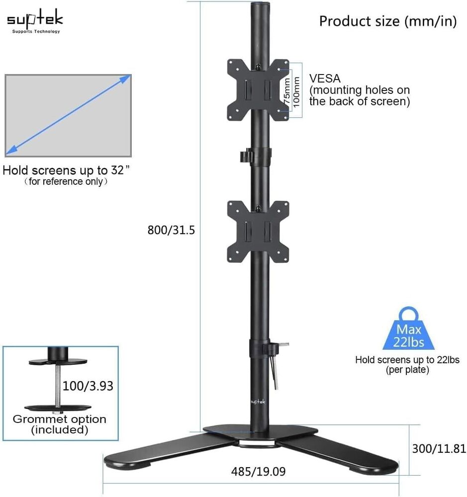 Enhanced Dual Monitor Stand - Adjustable for 32" Displays