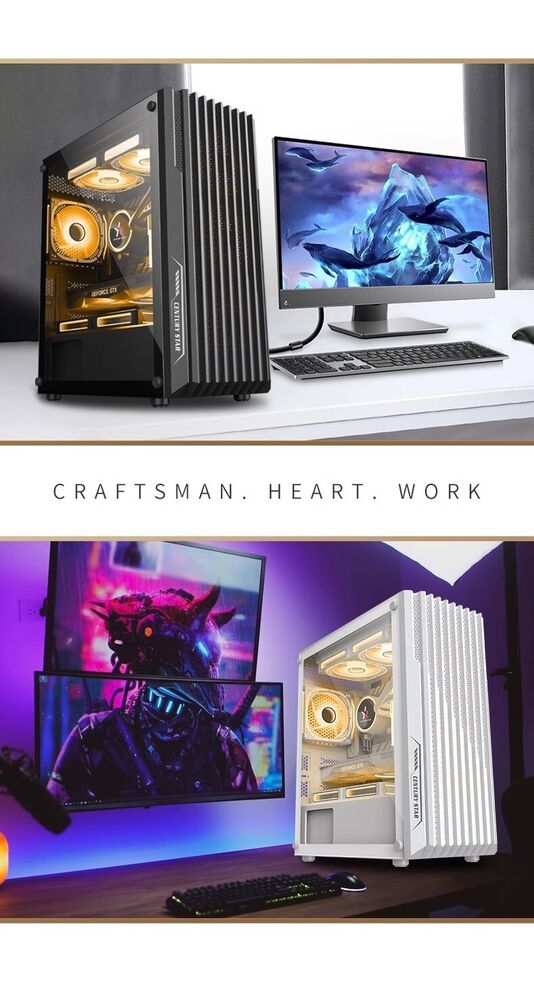 CS Black USB 3.0 Tempered Glass M-ATX Gaming Tower Case with RGB Lighting