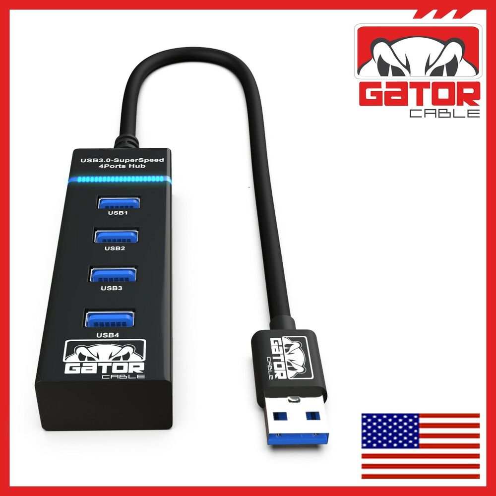4-Port USB 3.0 Hub with LED - High-Speed Data Transfer and Charging Station
