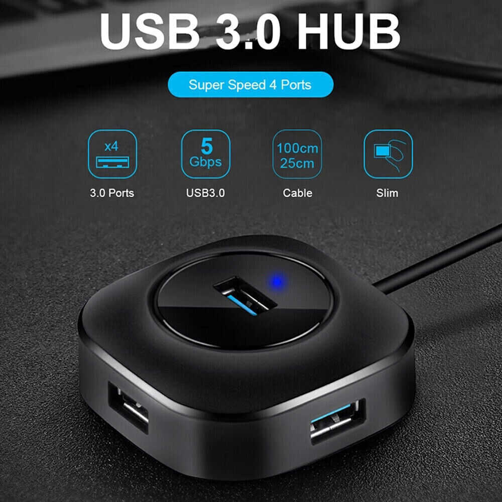 4-Port USB 3.0 Hub Splitter Adapter for Enhanced Connectivity