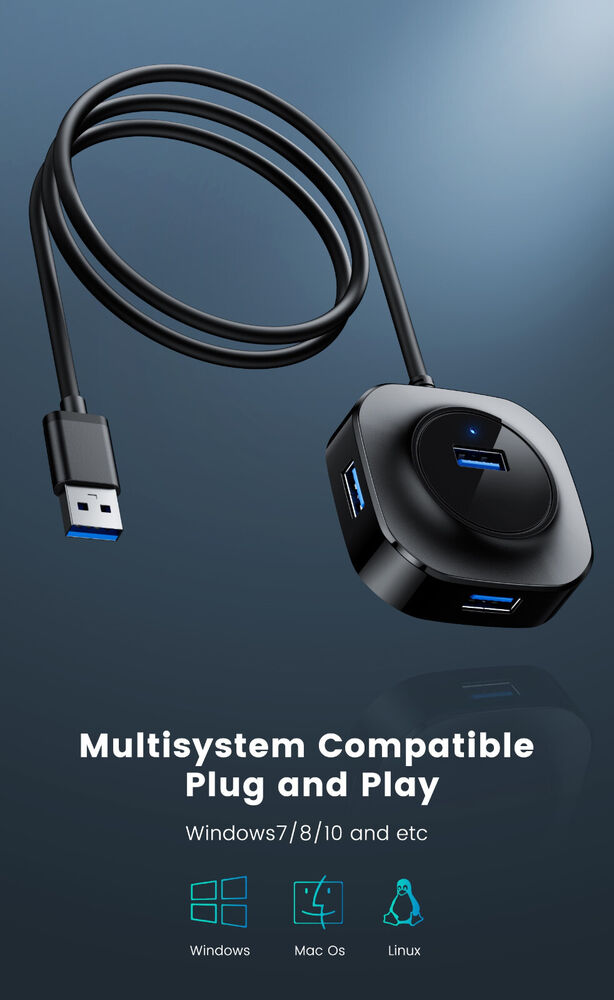 4-Port USB 3.0 Hub Splitter Adapter for Enhanced Connectivity