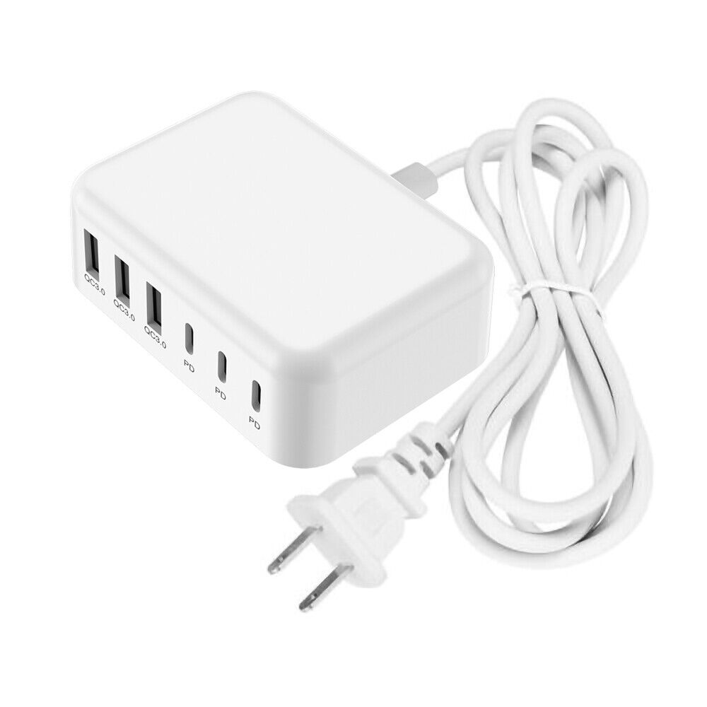 6-Port USB Hub with USB-C PD Charger for Fast Charging