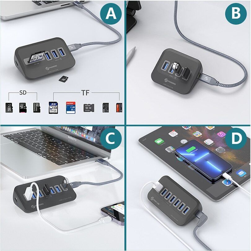 7-Port USB 3.2 Gen 1/2 Hub with USB-C Docking Station - Enhanced Connectivity