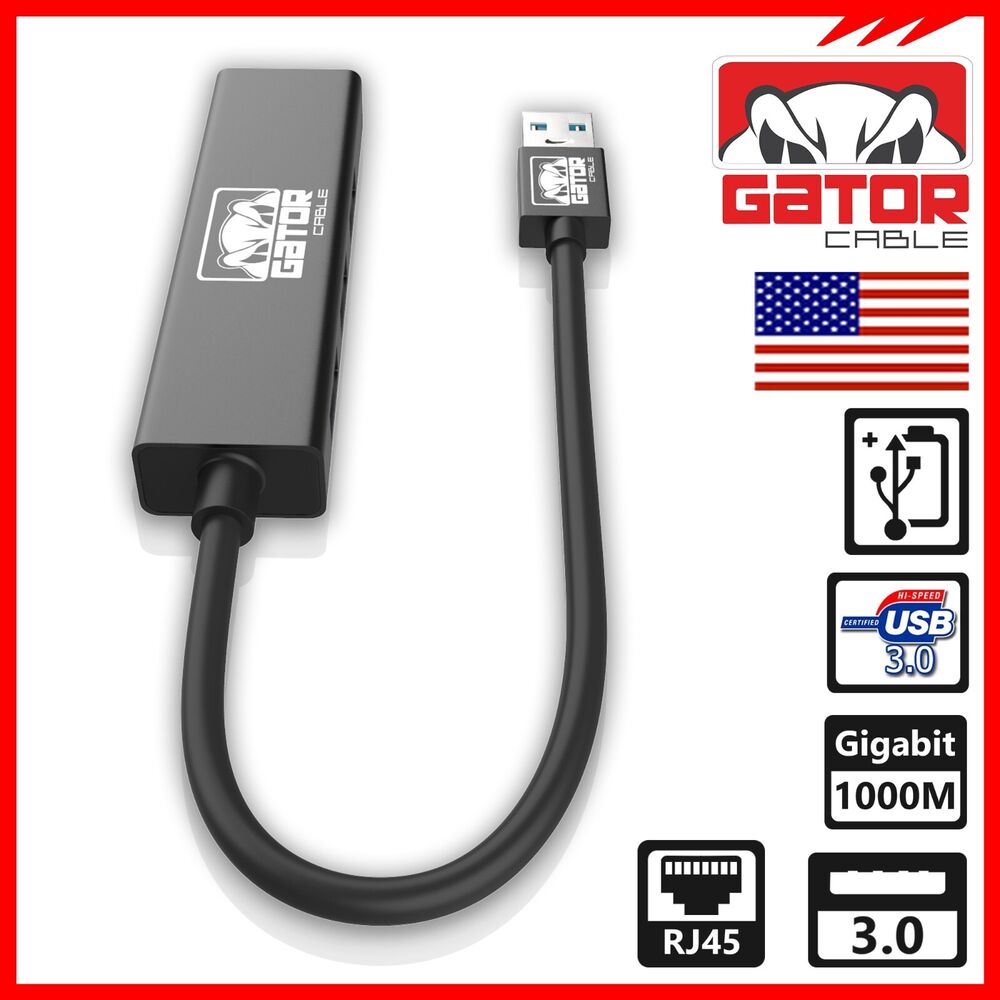 USB 3.0 Gigabit Ethernet Adapter with 3-Port USB Hub