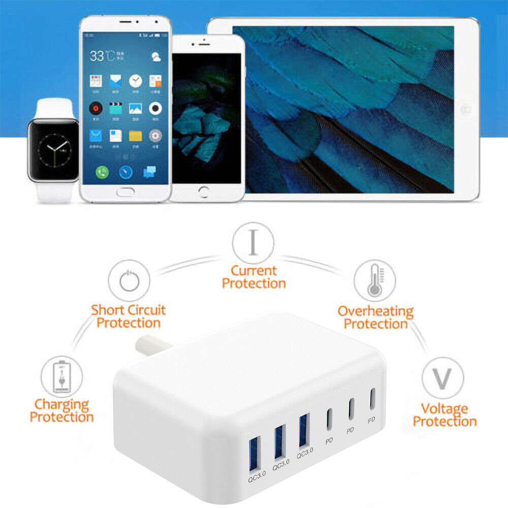 6-Port USB Hub with USB-C PD Charger for Fast Charging