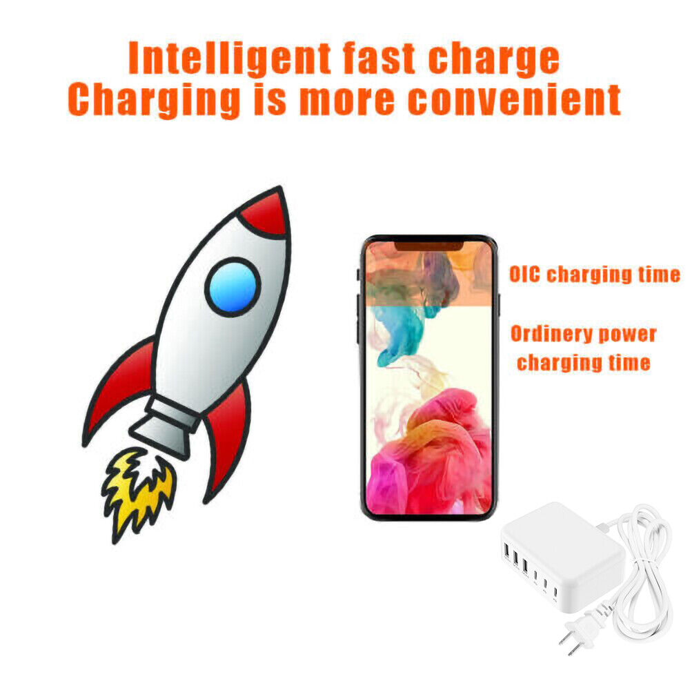 6-Port USB Hub with USB-C PD Charger for Fast Charging