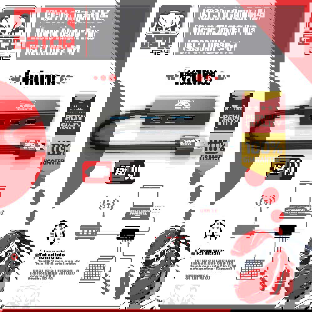 USB 3.0 Gigabit Ethernet Adapter with 3-Port USB Hub