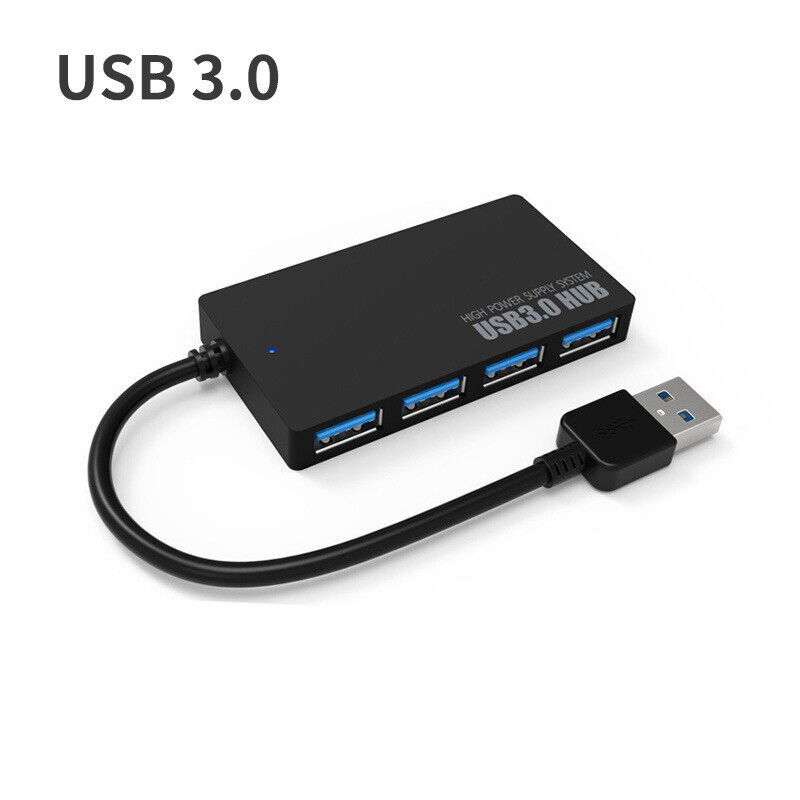 4-Port USB 3.0 Hub with Power Adapter for Enhanced Connectivity