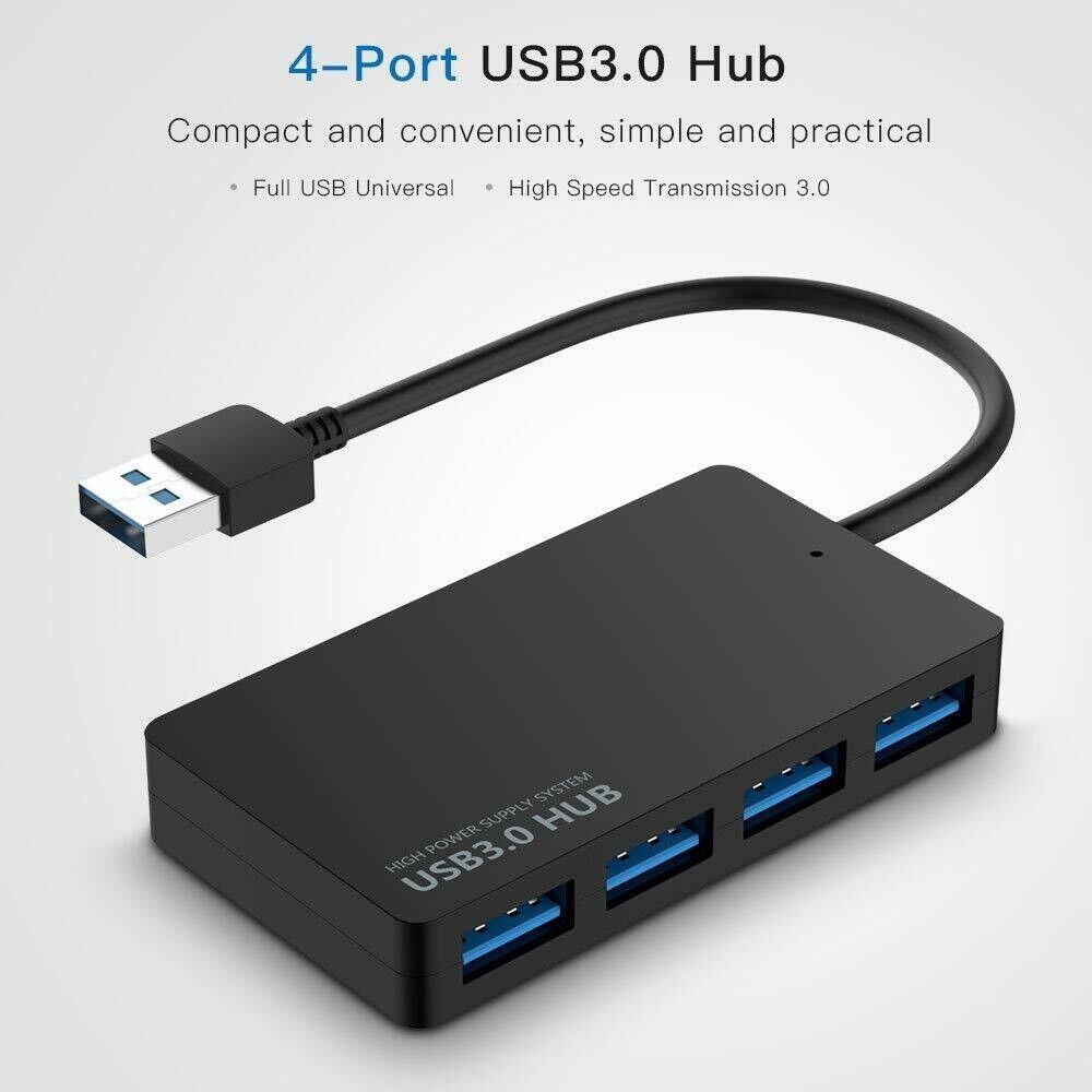 4-Port USB 3.0 Hub with Power Adapter for Enhanced Connectivity