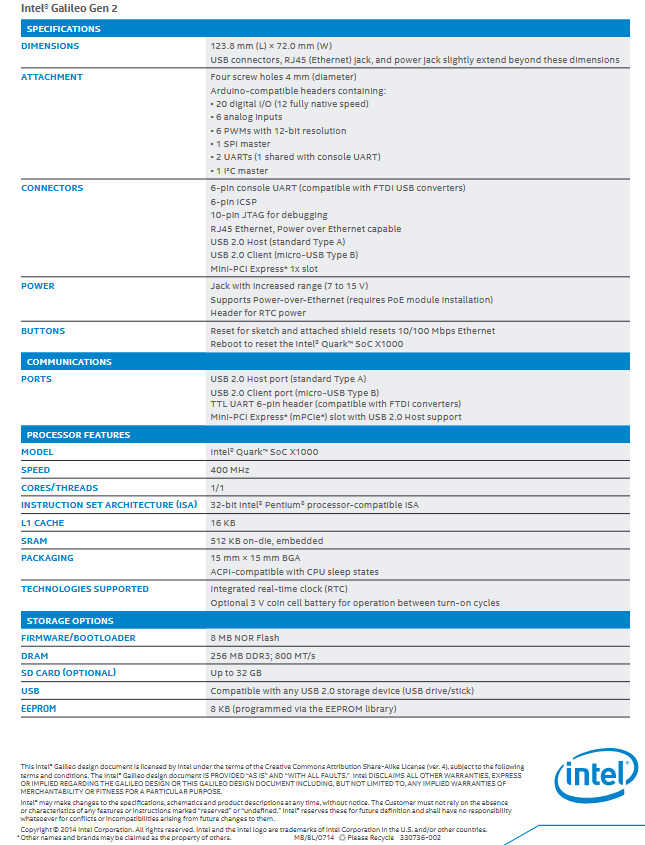 Intel Galileo 2.P Board Gen 2 - Versatile Development Board for IoT and Education