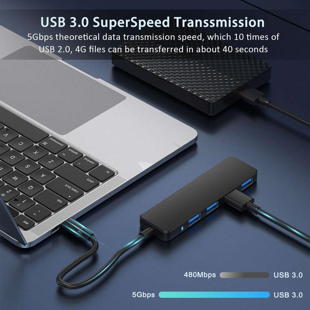 4-Port USB 3.0 Hub - High-Speed Connectivity for Multiple Devices