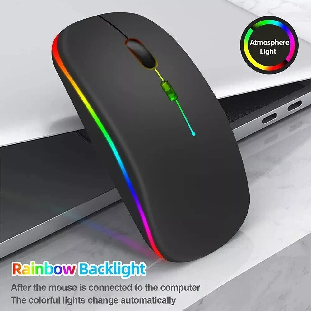 2.4GHz Bluetooth Wireless Optical Mouse with Rechargeable Battery and RGB Lighting