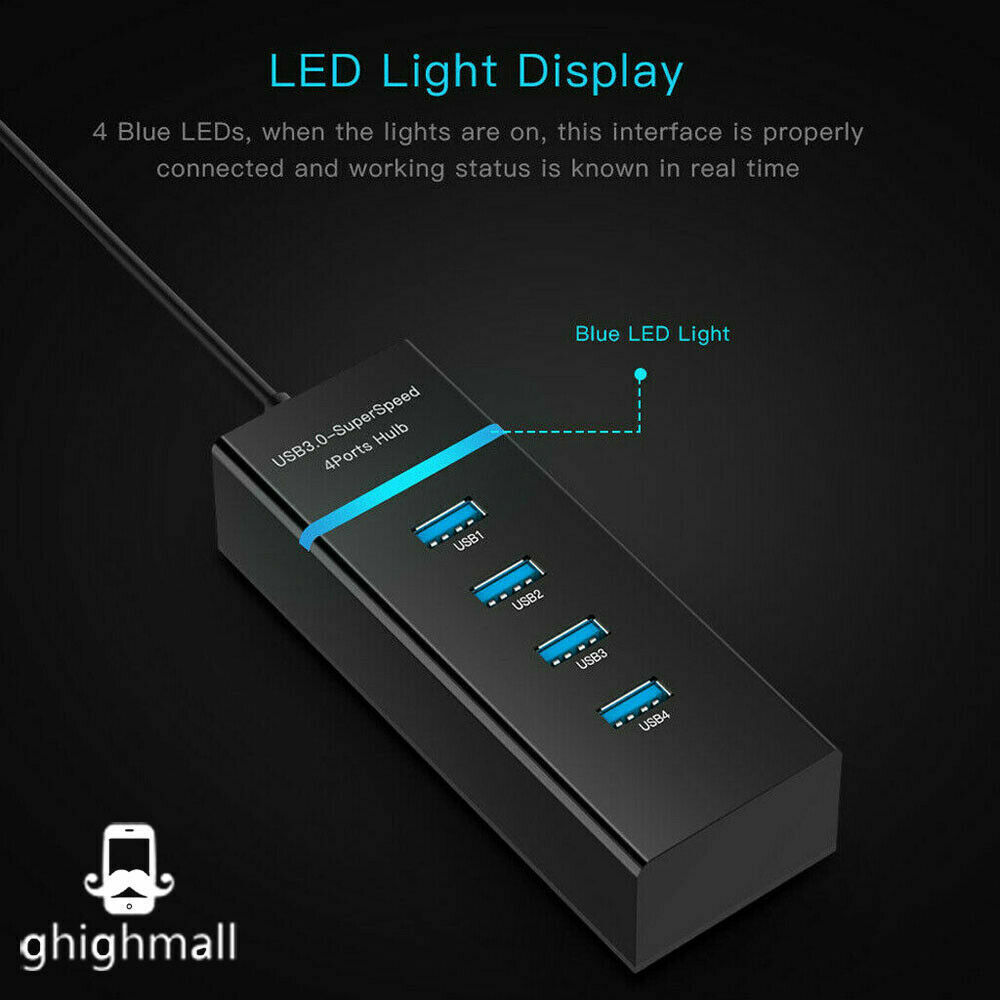 4-Port USB 3.0 High-Speed Hub Splitter for Enhanced Connectivity