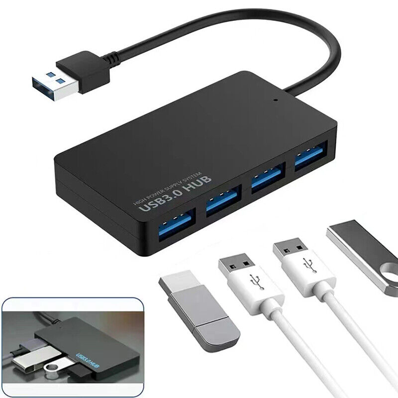 4-Port USB 3.0 Hub with Power Adapter for Enhanced Connectivity