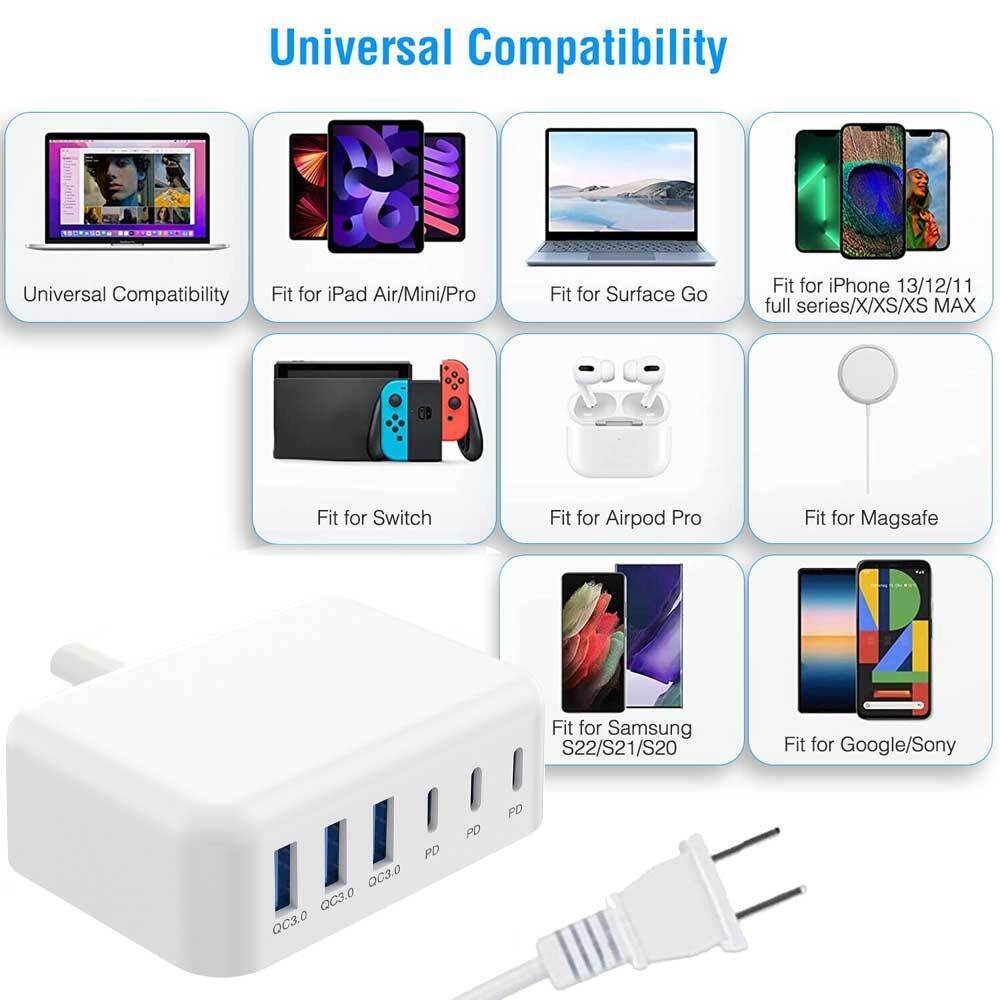 6-Port USB Hub with USB-C PD Charger for Fast Charging