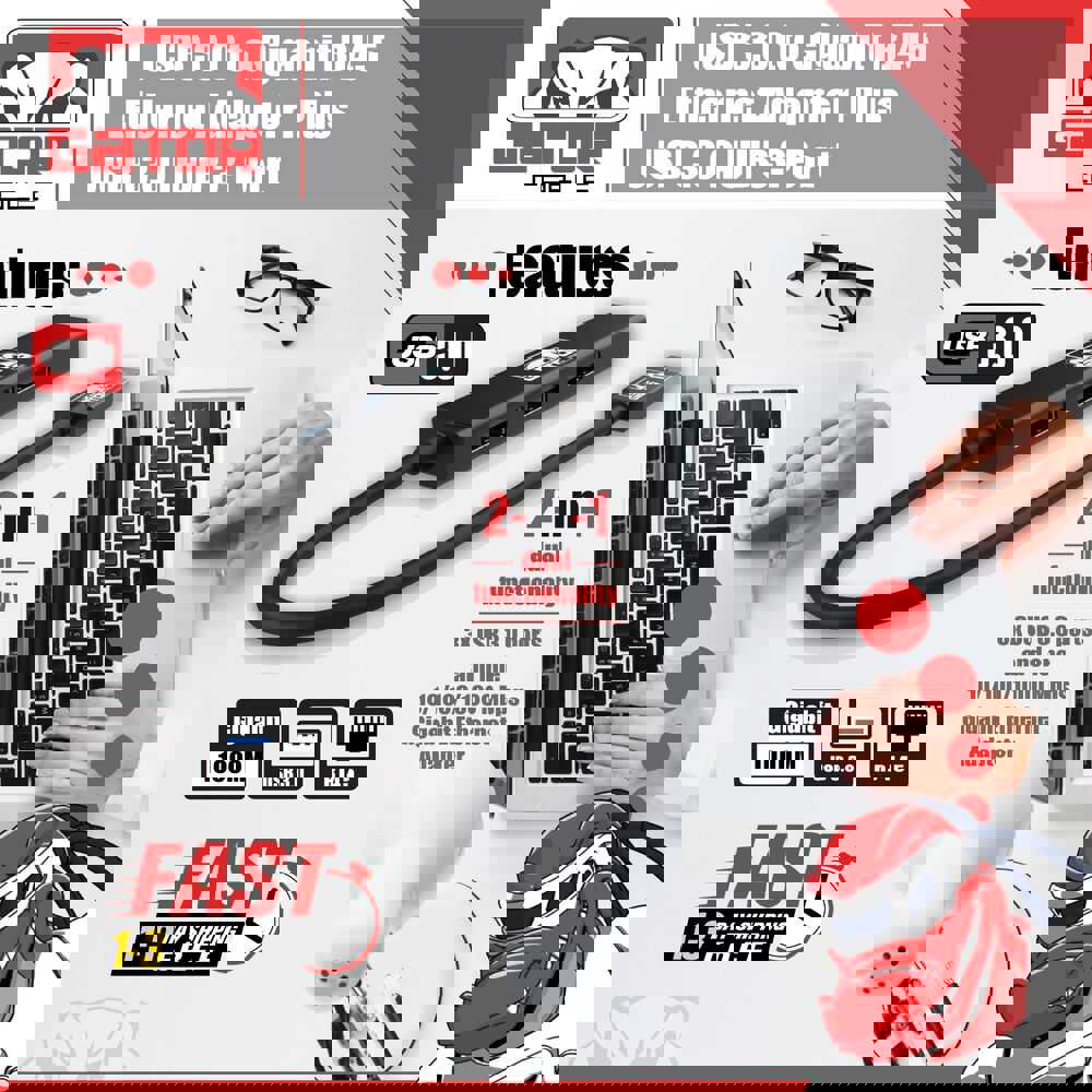 USB 3.0 Gigabit Ethernet Adapter with 3-Port USB Hub