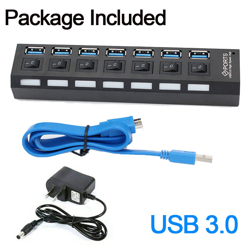 7-Port USB 3.0 Hub with Individual Switches and AC Power