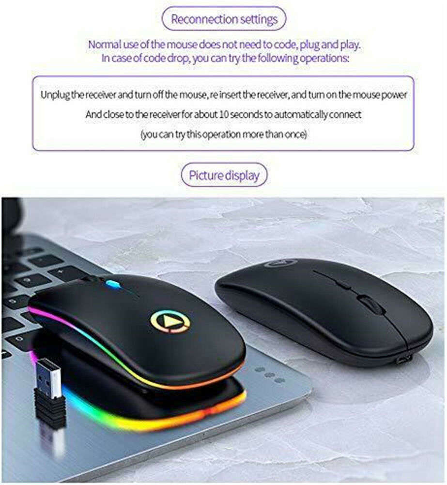 2.4GHz Wireless Optical Mouse with RGB Backlight and Rechargeable Battery