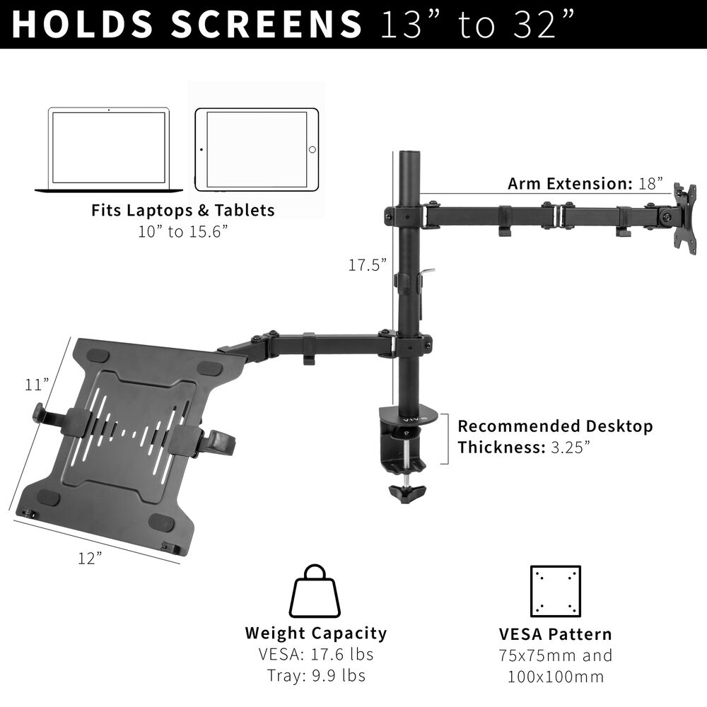 VIVO Full Motion Monitor and Laptop Desk Mount VESA Stand for 13-32 Screens