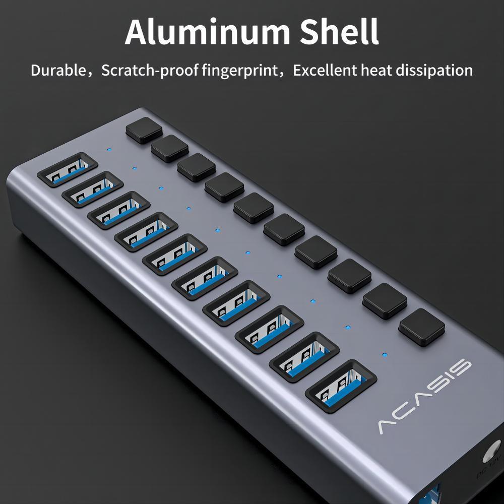 ACASIS Powered USB Hub - Multi-port USB 3.0 Data/Charge Hub with Individual Switch