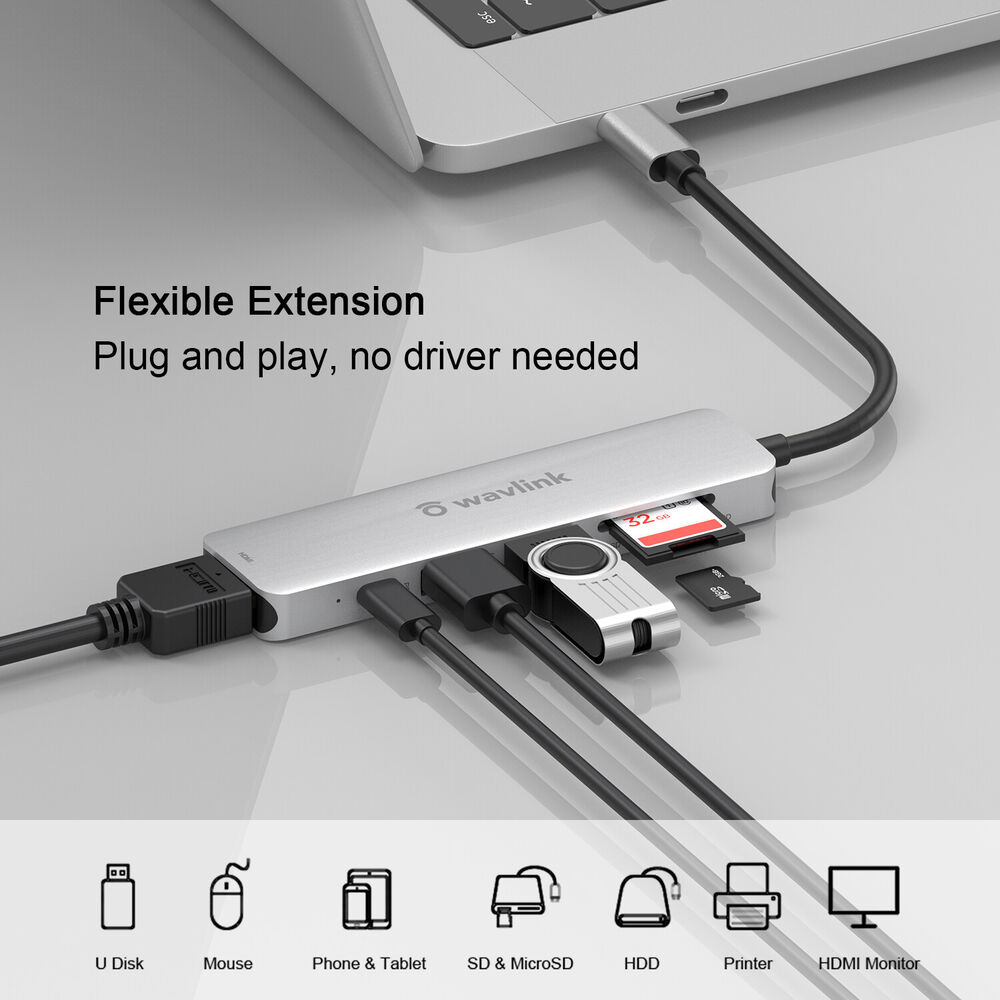 7-in-1 USB C Adapter with 60W Power Delivery and 4K HDMI Support