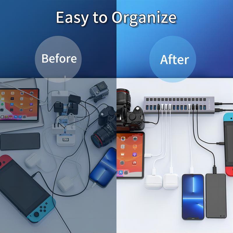 ACASIS Powered USB Hub - Multi-port USB 3.0 Data/Charge Hub with Individual Switch