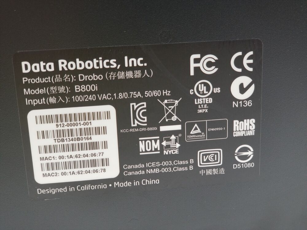 Data Robotics Drobo B800i 8-Bay Network Storage Array for Parts