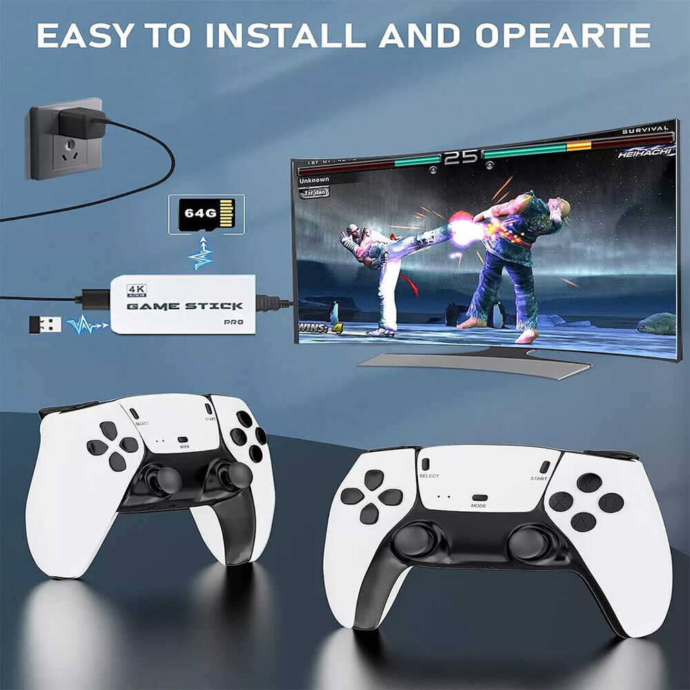 M15 4K 64G HDMI TV Video Game Stick with Gamepad and 2 Wireless Controllers