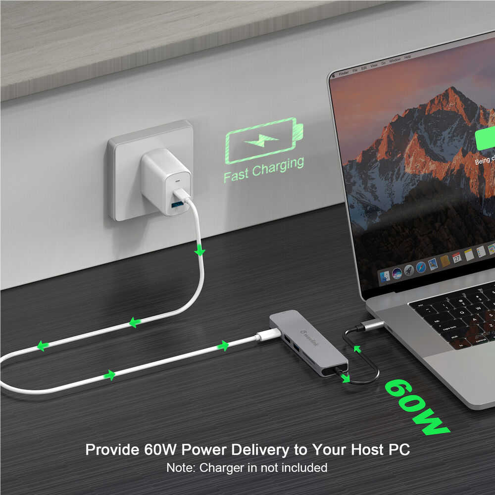 7-in-1 USB C Adapter with 60W Power Delivery and 4K HDMI Support