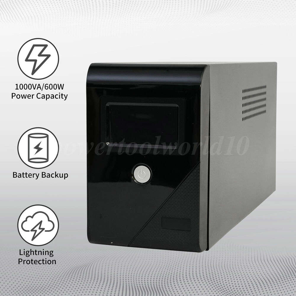 1000VA 600W UPS Uninterruptible Power Supply with Battery and LCD Display