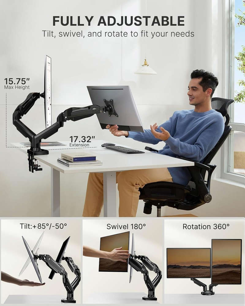 Full Adjustable Dual Monitor Stand with Swivel VESA Bracket