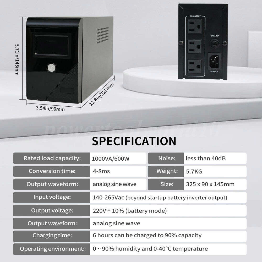 1000VA 600W UPS Uninterruptible Power Supply with Battery and LCD Display