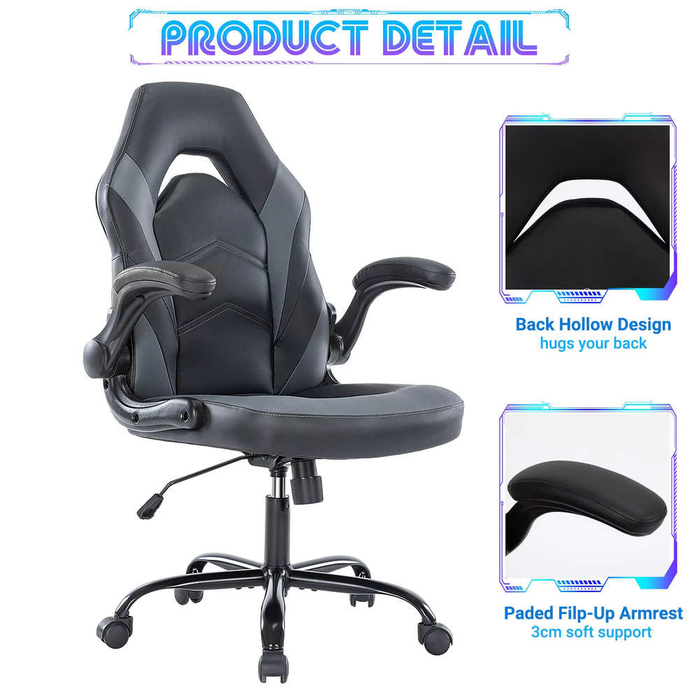 Ergonomic Gaming Desk Chair with Adjustable Leather Comfort