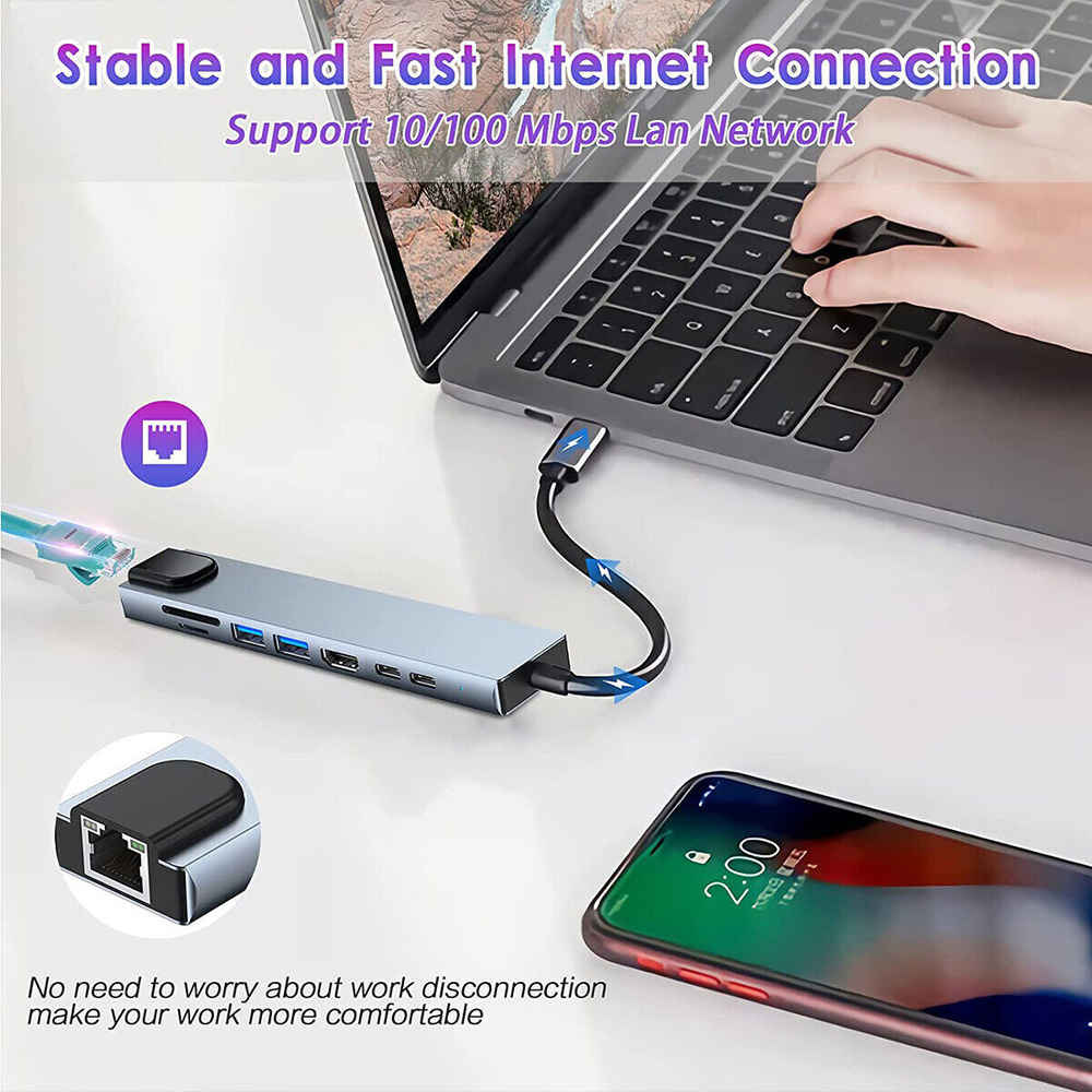 8 in 1 USB-C Hub Adapter for iPhone, MacBook Pro/Air
