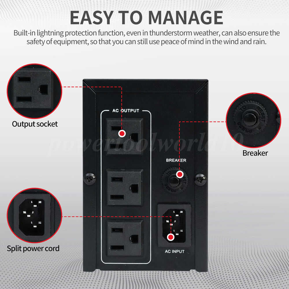 1000VA 600W UPS Uninterruptible Power Supply with Battery and LCD Display