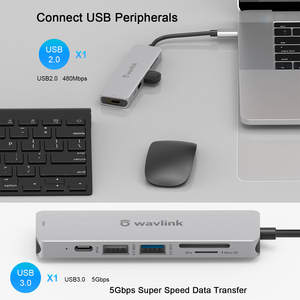 7-in-1 USB C Adapter with 60W Power Delivery and 4K HDMI Support