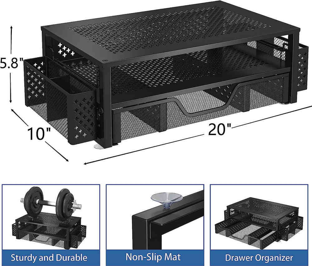 2 Tier Metal Monitor Stand with Drawer - Desk Organizer