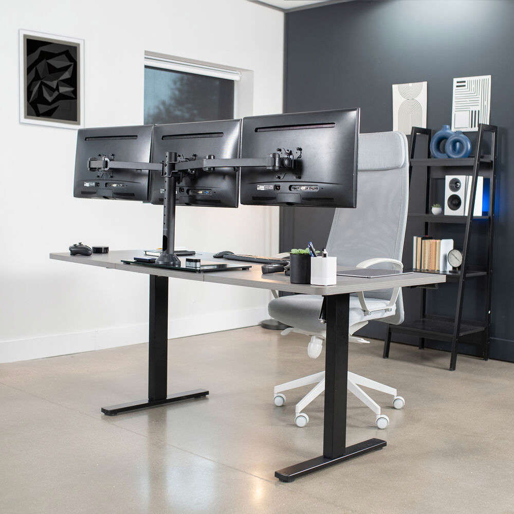 VIVO Black Triple Monitor Mount Stand with Glass Base for 3 Screens up to 24 Inches